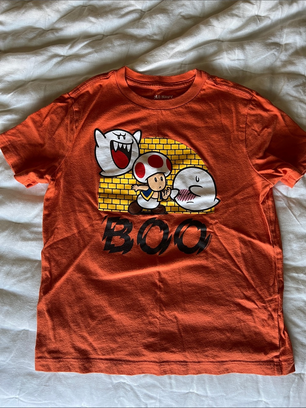 Old Navy Orange Super Mario Toad 'BOO' Graphic Tee
